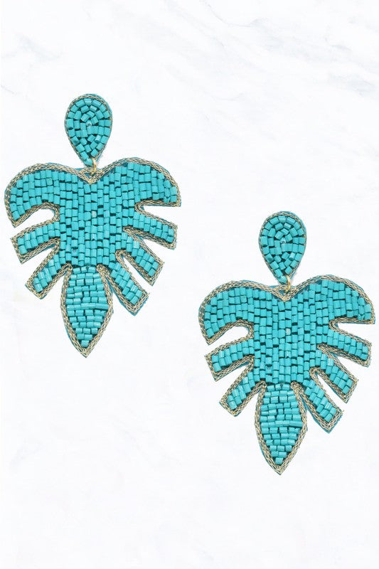 Seed Bead Monstera Leaf Earring