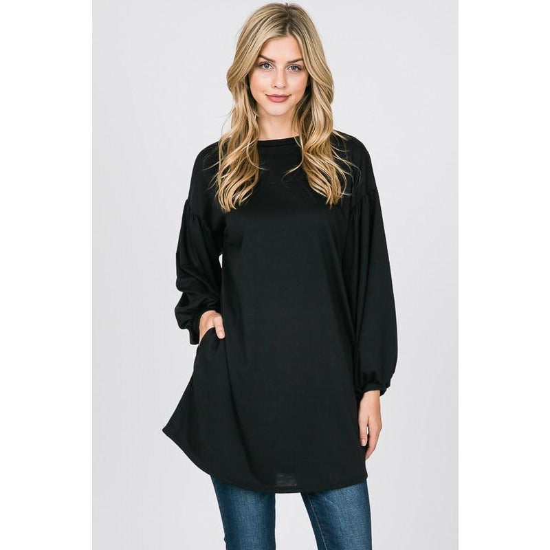 Solid Puff Sleeve Tunic