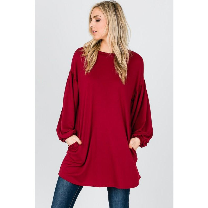 Solid Puff Sleeve Tunic