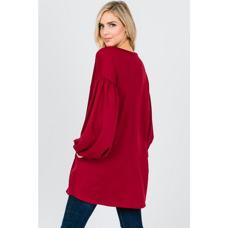 Solid Puff Sleeve Tunic