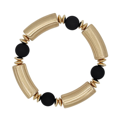 Coated Ball & Gold Bar Stretch Bracelet