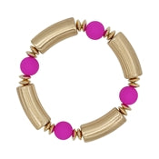 Coated Ball & Gold Bar Stretch Bracelet