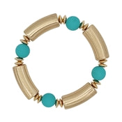 Coated Ball & Gold Bar Stretch Bracelet