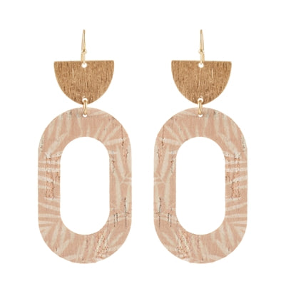 Oval Drop Printed Cork Earring