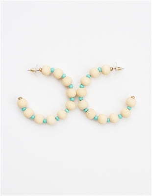 Natural Wood Beaded Hoop Earring