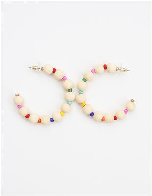 Natural Wood Beaded Hoop Earring
