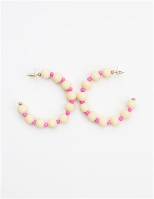 Natural Wood Beaded Hoop Earring