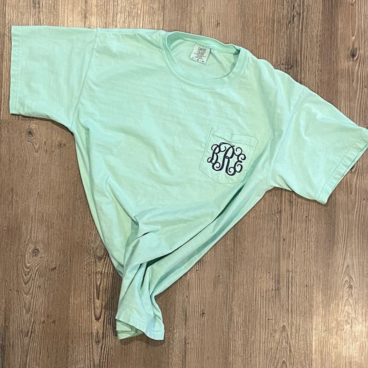 Monogrammed Comfort Colors Pocket Shirt includes pocket mono