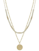 Layered Bead & Coin Drop Necklace