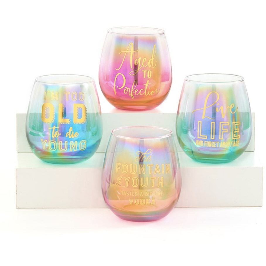 Stemless Birthday Wine Glasses
