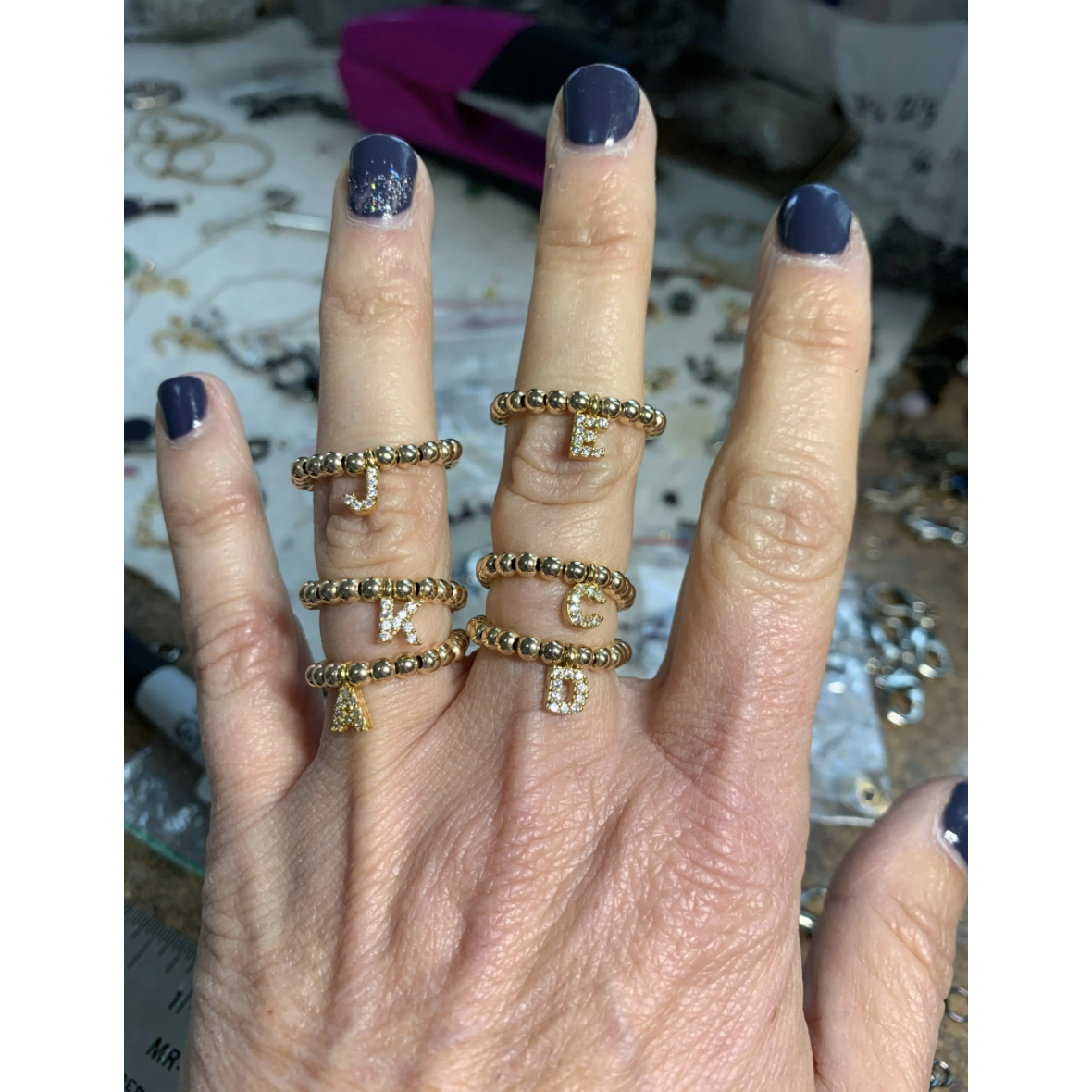 Initial Gold Beaded Ring