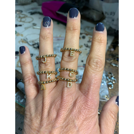 Initial Gold Beaded Ring