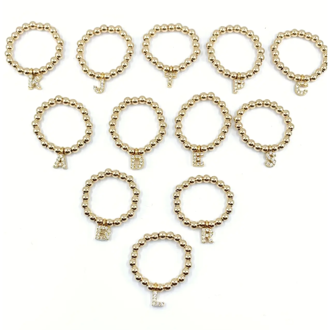 Initial Gold Beaded Ring