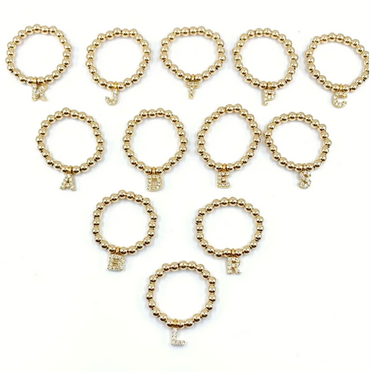 Initial Gold Beaded Ring