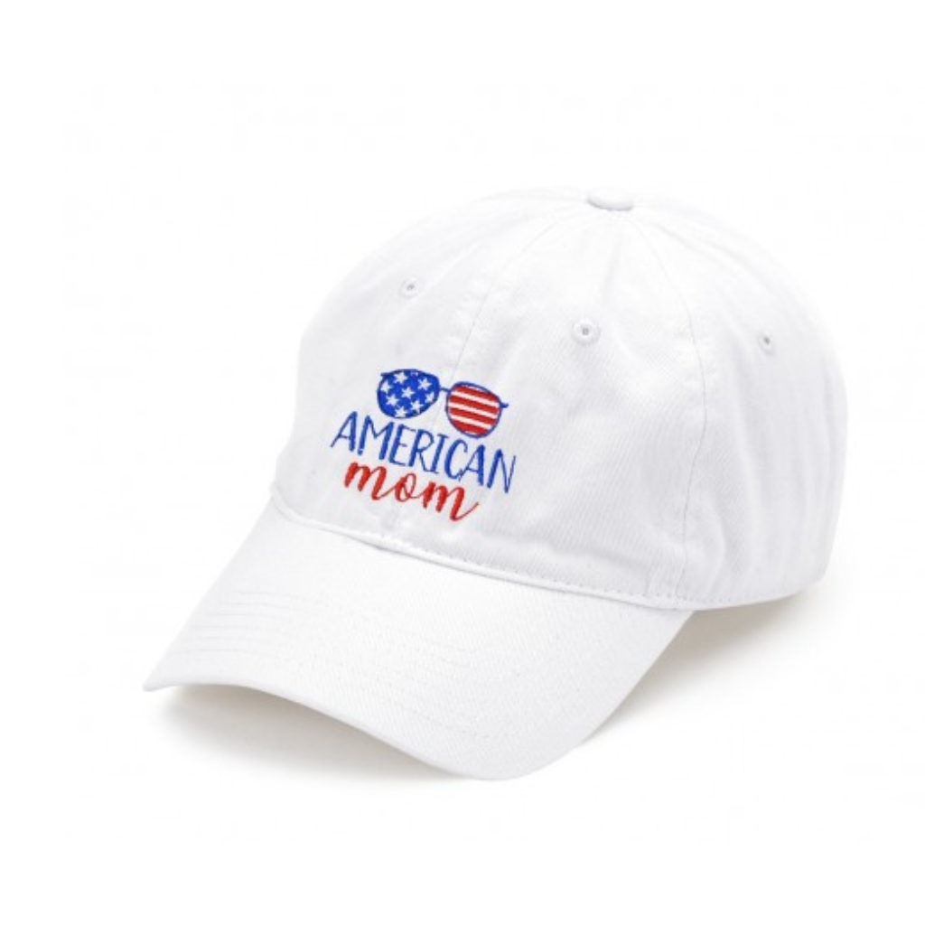 American Mom Embroidered White Cap