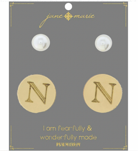 Pearl & Initial Gold Stud Earrings