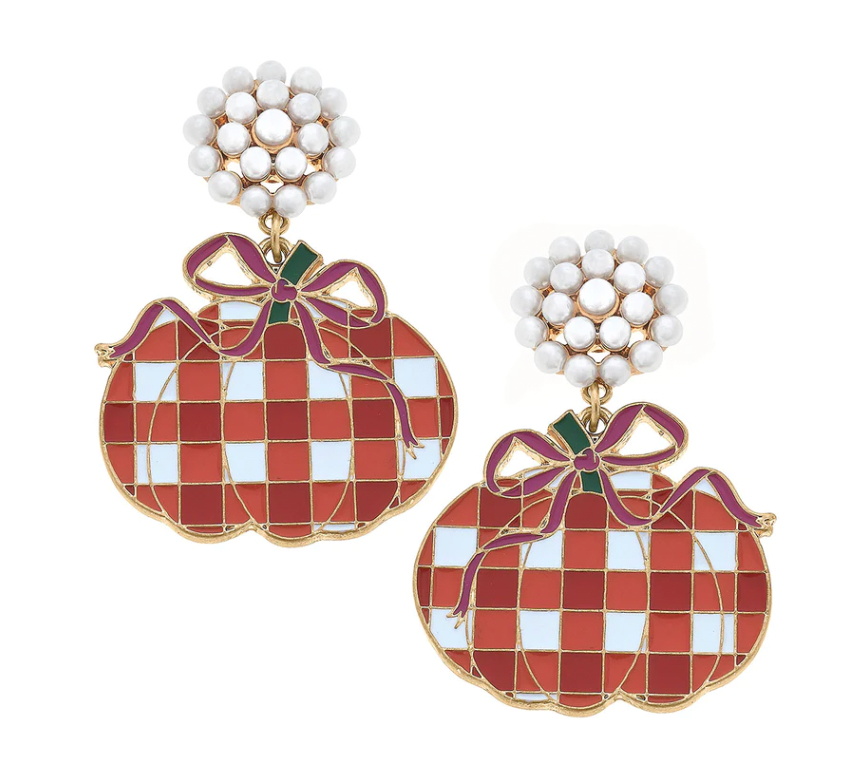 Gingham Pumpkin Earrings