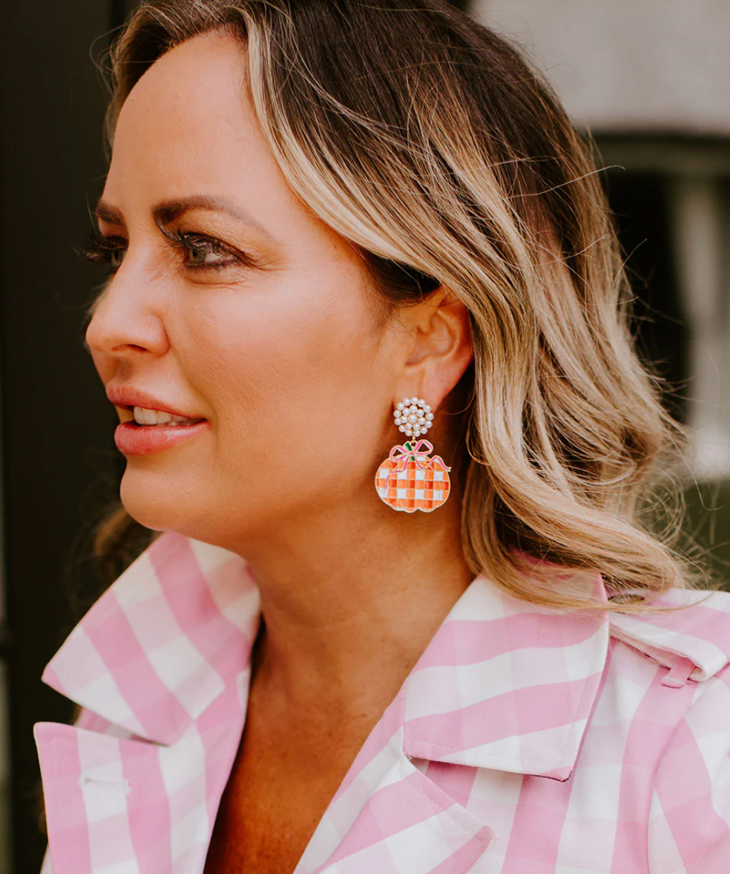 Gingham Pumpkin Earrings