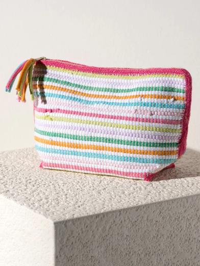 Multi Stripe Fringe Edge Zip Pouch