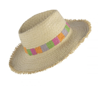 Natural Stripe Color Block Hat w/ Frey Hem Edge
