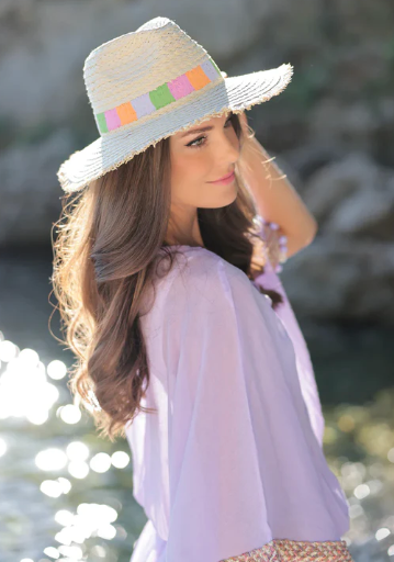 Natural Stripe Color Block Hat w/ Frey Hem Edge