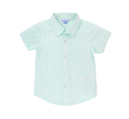 Aqua Gingham Button Up Collared Shirt by Ruffle Butts