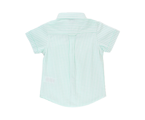 Aqua Gingham Button Up Collared Shirt by Ruffle Butts