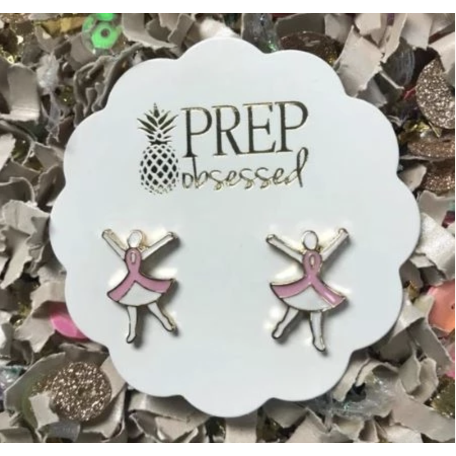 Breast Cancer Ribbon Enamel Earrings