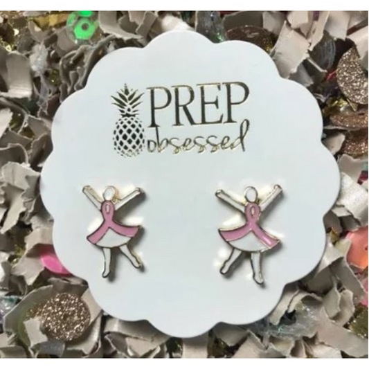 Breast Cancer Ribbon Enamel Earrings