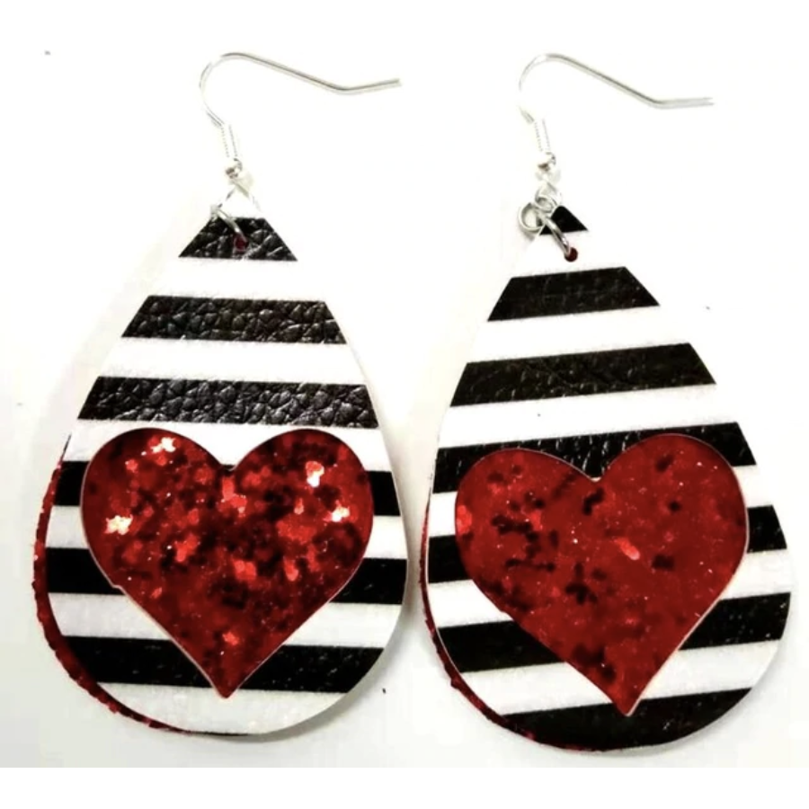 Sequin Heart Striped Earrings
