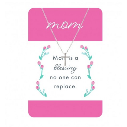 Silver Cross Mom Necklace