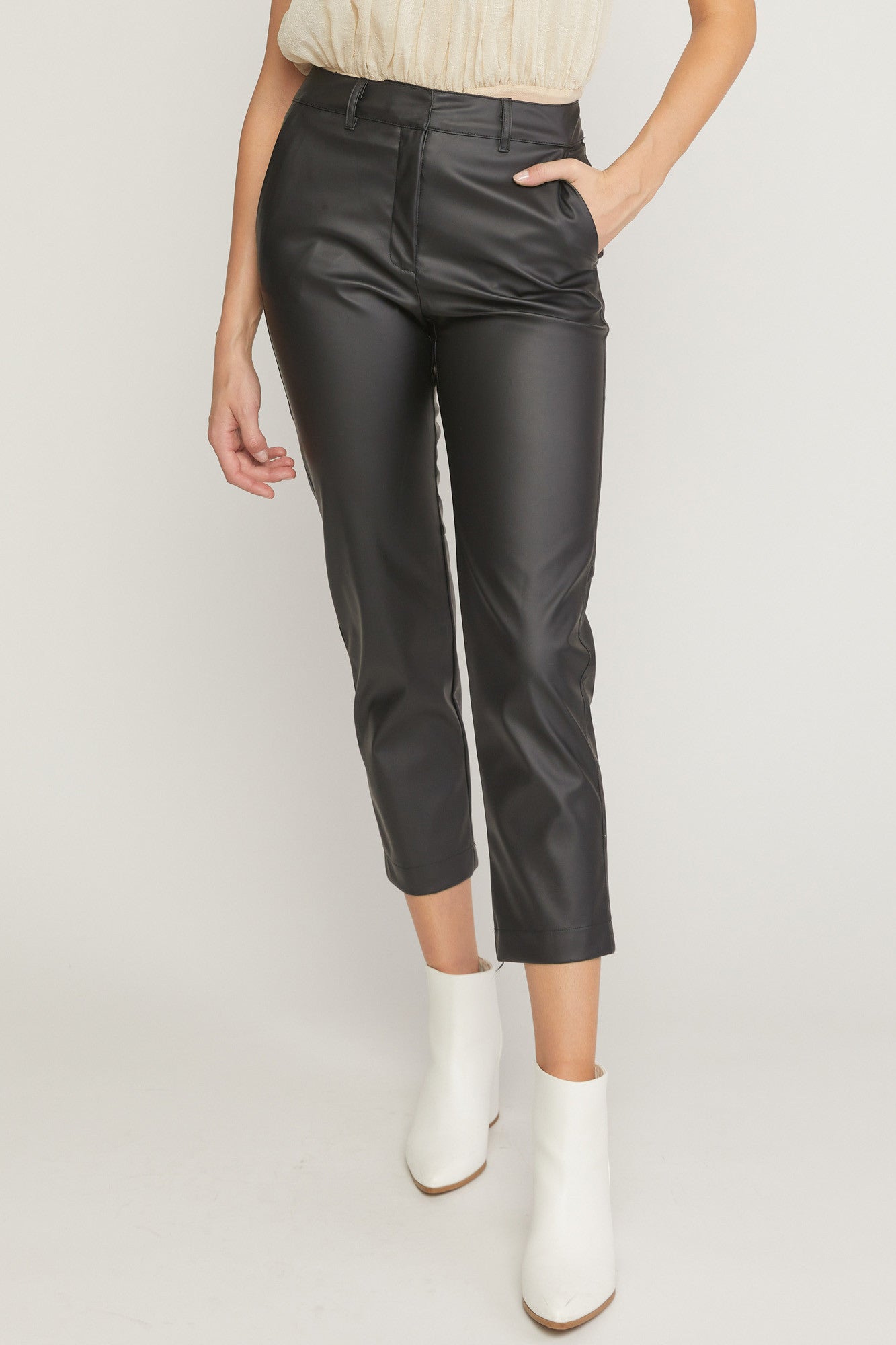 Faux Leather Straight Leg Pant-Black