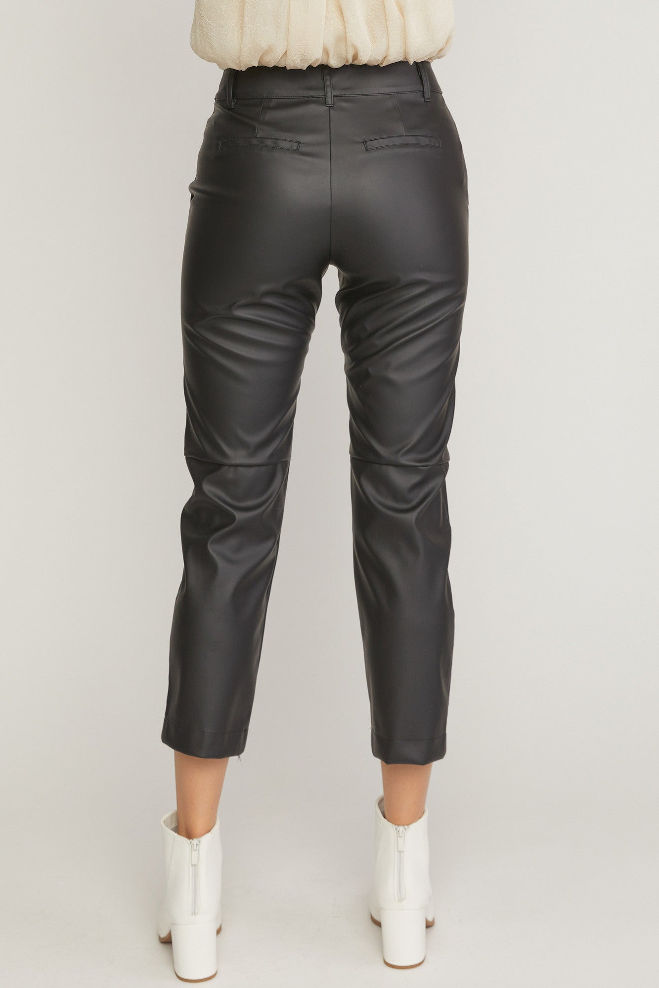 Faux Leather Straight Leg Pant-Black