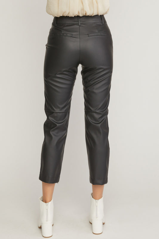 Faux Leather Straight Leg Pant-Black