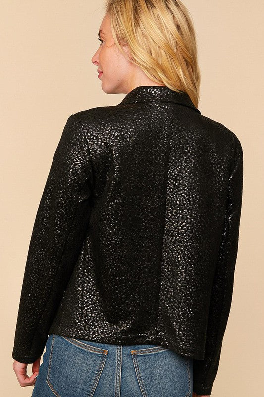 Foiled Mini Leopard Lapel Jacket-Black