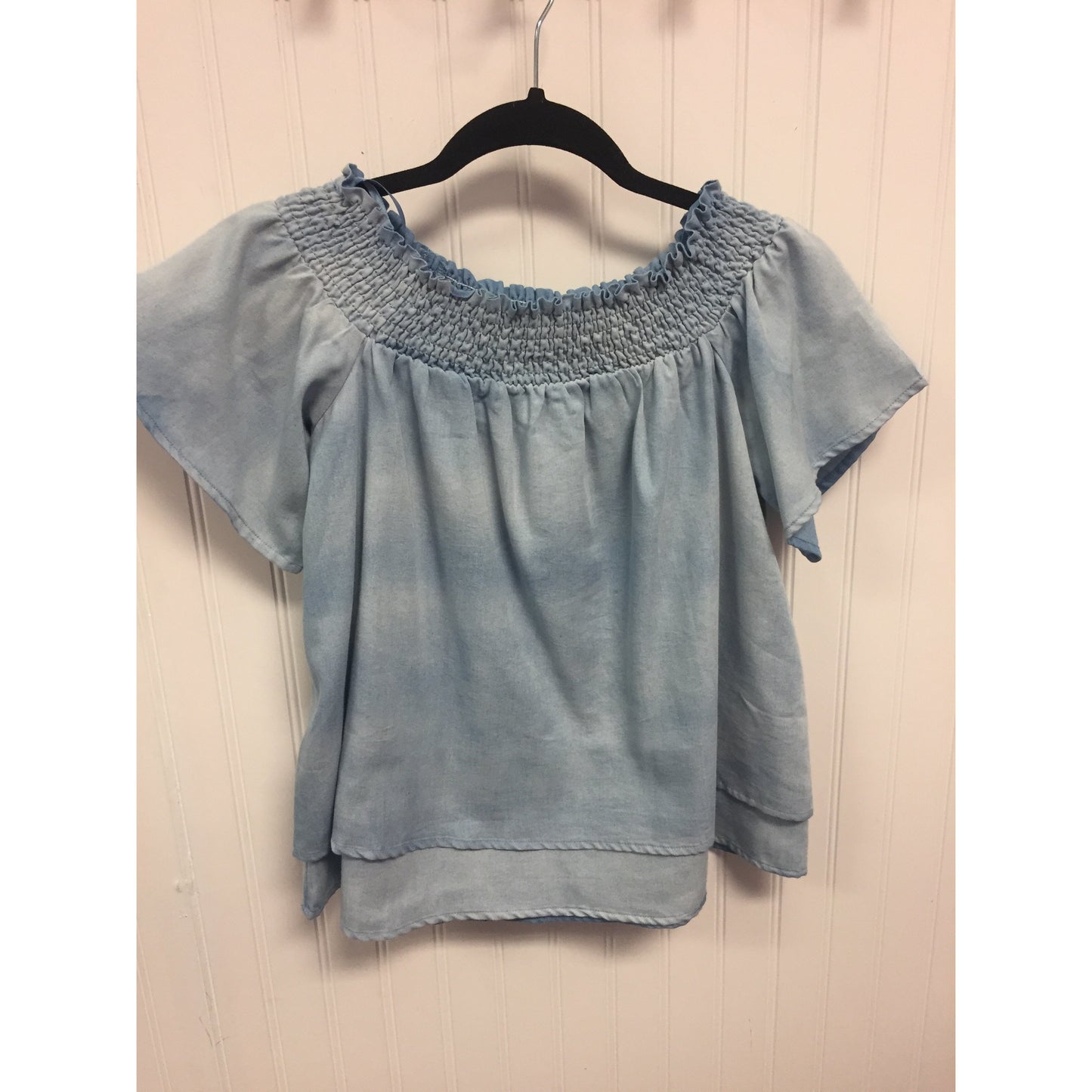 Off the Shoulder Two Tone Denim Shirt