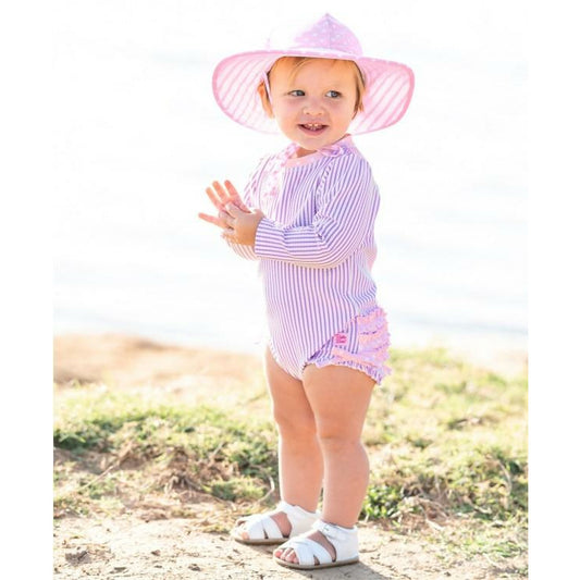 Lilac Seersucker One Piece Rash Guard by Ruffle Butts