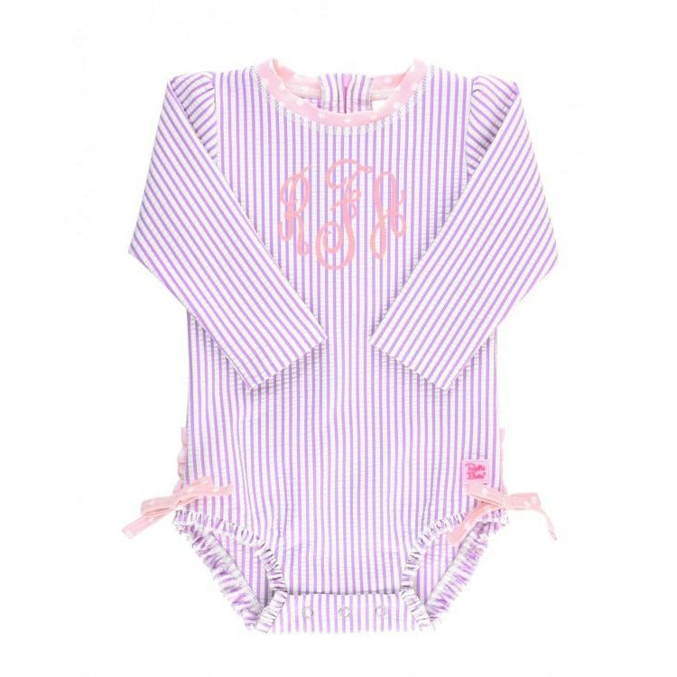 Lilac Seersucker One Piece Rash Guard by Ruffle Butts
