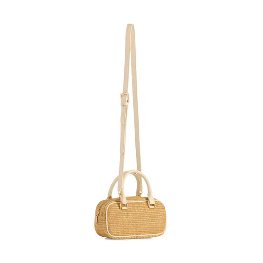 Rattan Rectangle Crossbody Handbag-Natural