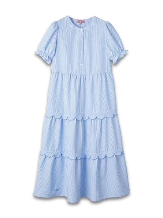 Simply Southern Striped Scallop Tiered Midi Dress-Blue