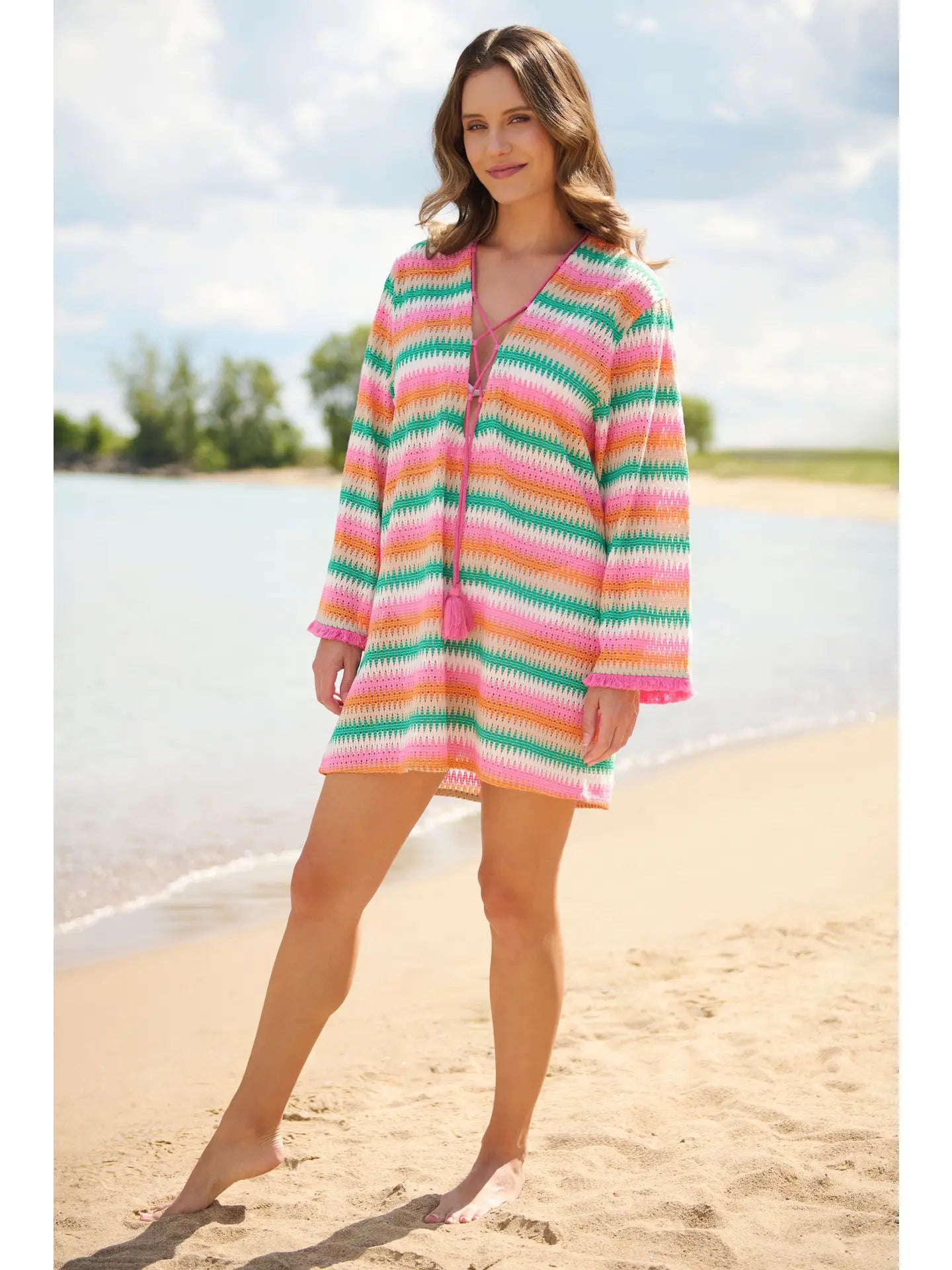 Paloma Striped Laced Tassel Cover Up