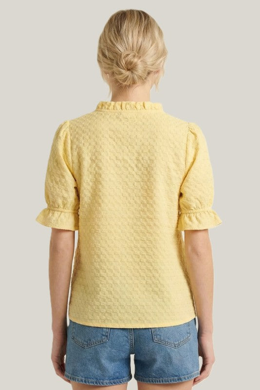 Solid Textured Frill V-Neck Half Sleeve Top