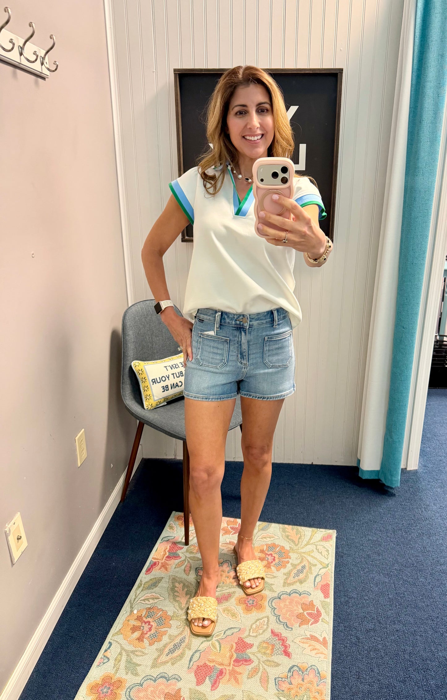 High Rise Sailor Front Pocket Denim Shorts