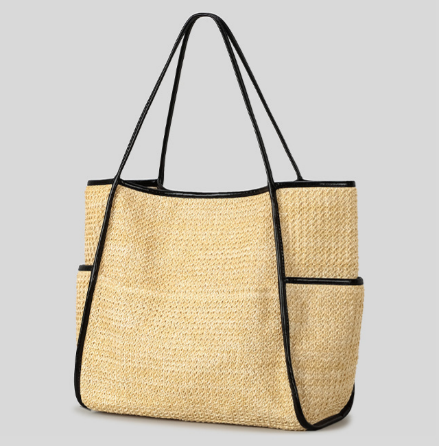 Large Straw Tote Bag Snap Woven Beach Shoulder Bag