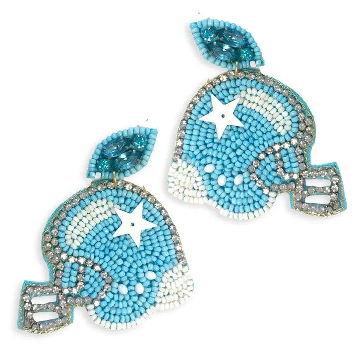 Seed Bead Touchdown Earrings - Light Blue