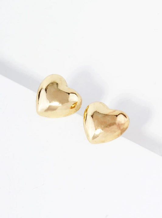 Gold Smooth Puff Heart Stud Earring