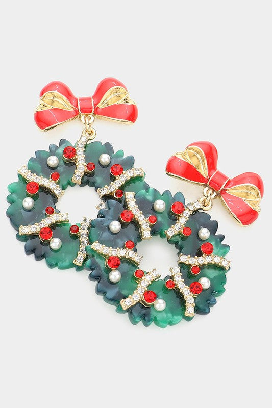 Bow Jeweled Wreath Drop Earring