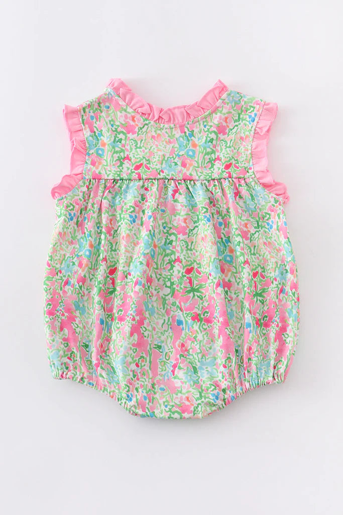 Pink Floral Print Ruffle Pocket Bubble