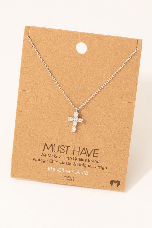 Rhinestone Block Cross Must Have Necklace