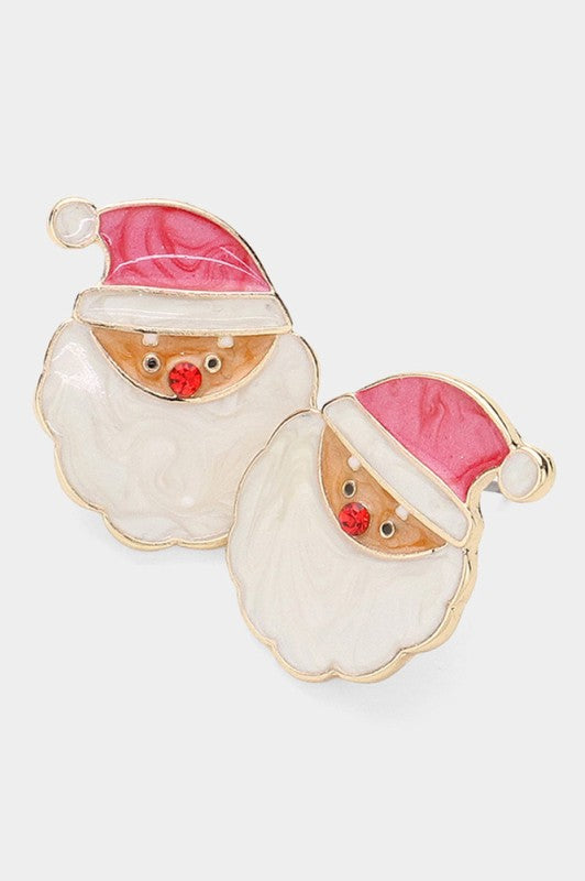 Enamel Santa Face Stud Earring